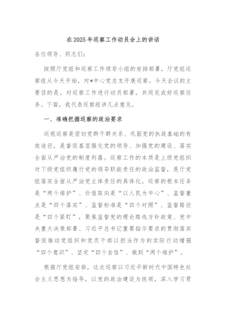 在2025年巡察工作动员会上的讲话