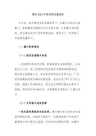 镇长2024年度述职述廉报告