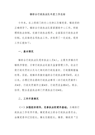 镇综合行政执法队年度工作总结