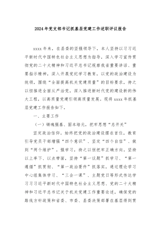 2024年党支部书记抓基层党建工作述职评议报告