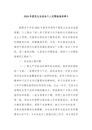 2024年度民主生活会个人对照检查材料5