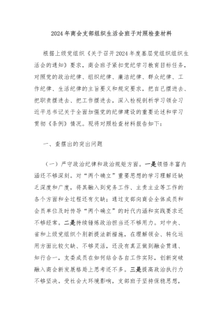 2024年商会支部组织生活会班子对照检查材料