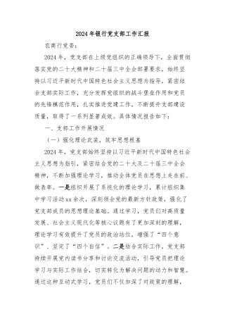 2024年银行党支部工作汇报