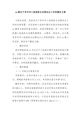 xx镇关于考田河小流域综合治理试点工作的整改方案