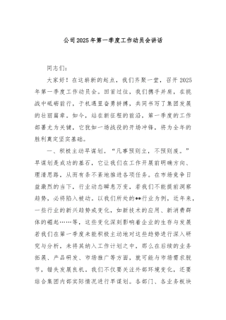 公司2025年第一季度工作动员会讲话