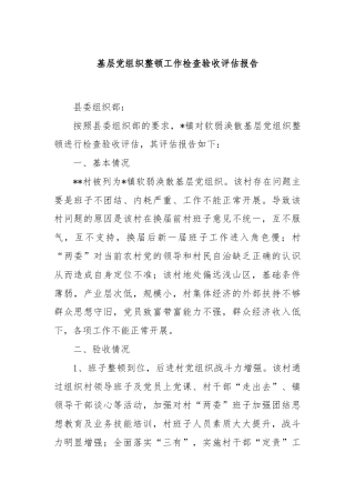 基层党组织整顿工作检查验收评估报告