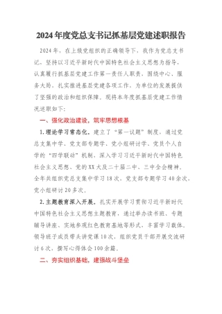 2024年度党总支书记抓基层党建述职报告