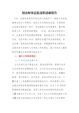 国企财务总监述职述廉报告