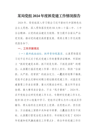 某局党组2024年度抓党建工作情况报告