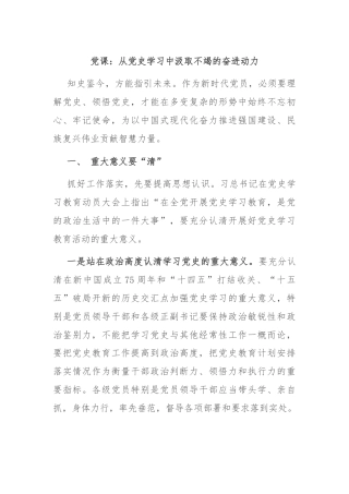 党课：从党史学习中汲取不竭的奋进动力