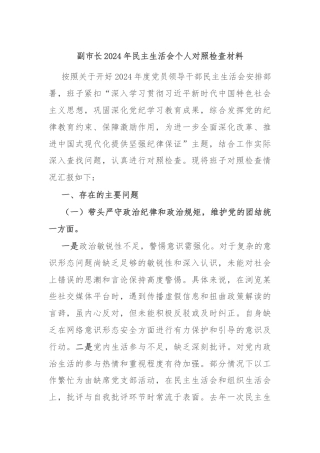 副市长2024年民主生活会个人对照检查材料
