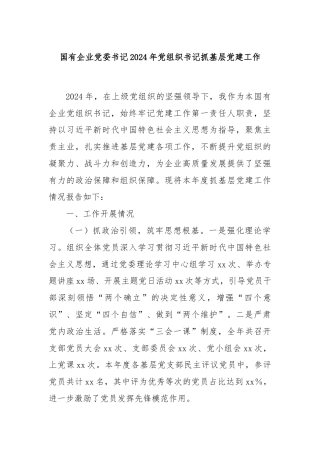 国有企业党委书记2024年党组织书记抓基层党建工作