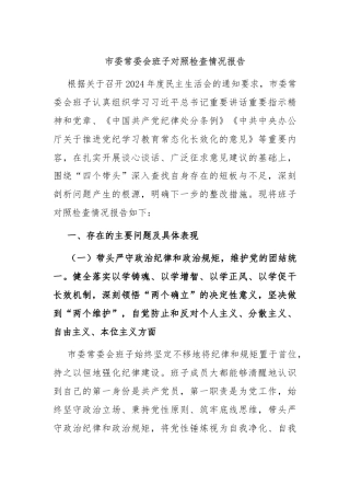 市委常委会班子对照检查情况报告