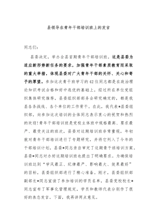 县领导在青年干部培训班上的发言