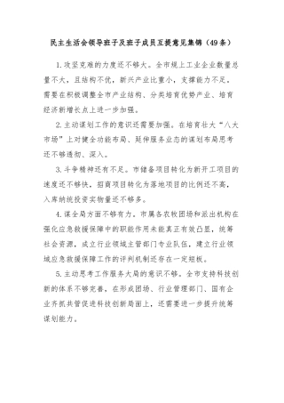 (49条)民主生活会领导班子及班子成员互提意见集锦