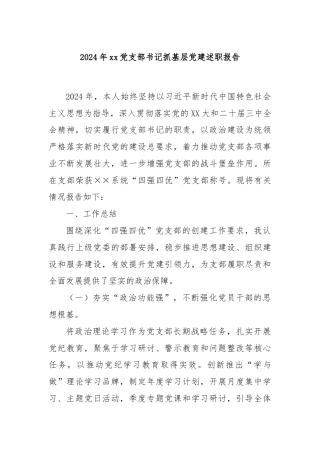 2024年xx党支部书记抓基层党建述职报告