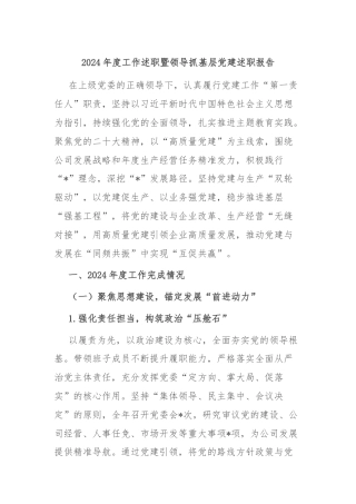 2024年度工作述职暨领导抓基层党建述职报告