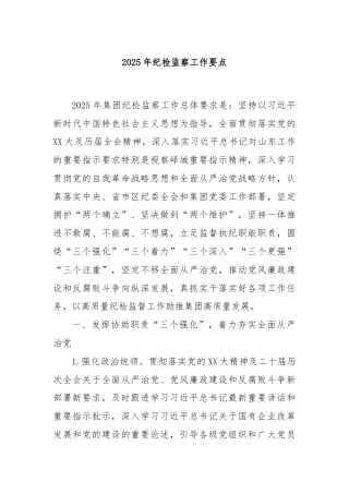 2025年纪检监察工作要点