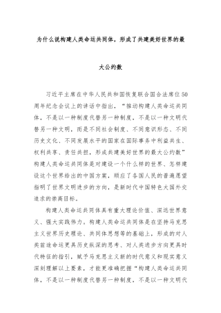 为什么说构建人类命运共同体，形成了共建美好世界的最大公约数