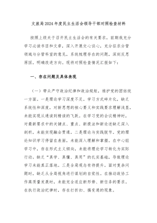 文旅局2024年度民主生活会领导干部对照检查材料