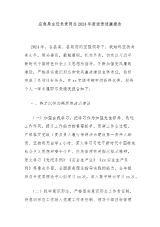 应急局主任负责同志2024年度述责述廉报告