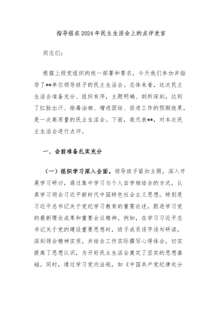 指导组在2024年民主生活会上的点评发言