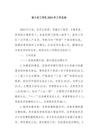 驻X村工作队2024年工作总结