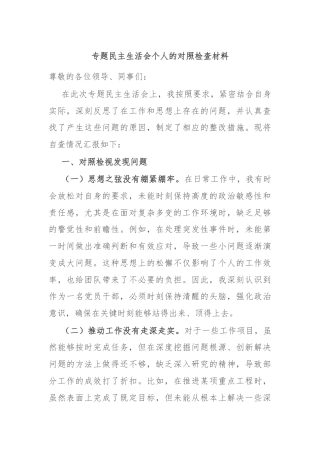 专题民主生活会个人的对照检查材料