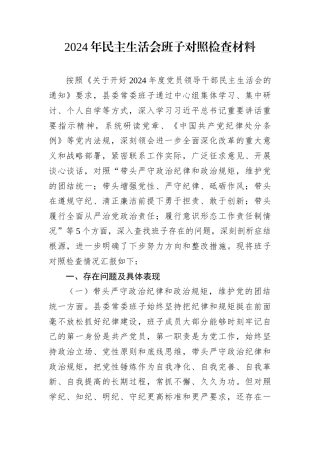 2024年民主生活会班子对照检查材料2
