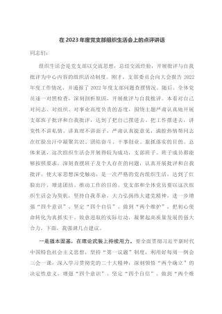 在2023年度党支部组织生活会上的点评讲话