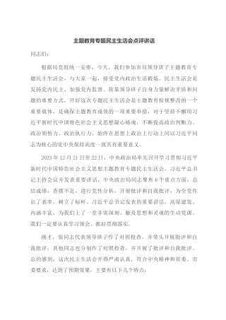 主题教育专题民主生活会点评讲话（3685字）