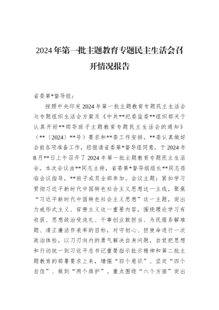 2024年第一批主题教育专题民主生活会召开情况报告