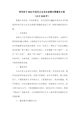 领导班子2023年度民主生活会查摆问题整改方案