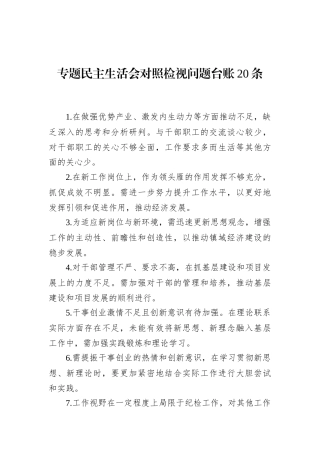 专题民主生活会对照检视问题台账20条