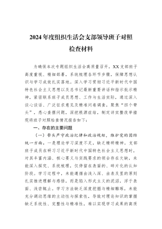 2024年度组织生活会支部领导班子对照检查材料