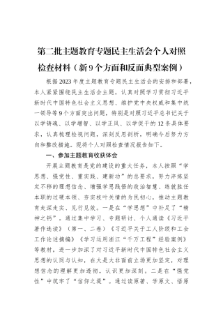 第二批主题教育专题民主生活会个人对照检查材料（新9个方面和反面典型案例） (1)