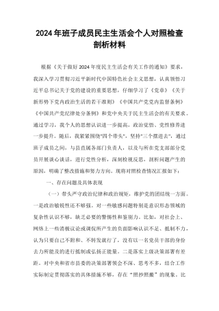 2024年班子成员民主生活会个人对照检查剖析材料 (1)