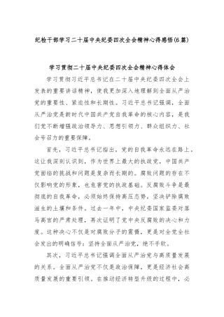 (6篇)纪检干部学习二十届中央纪委四次全会精神心得感悟