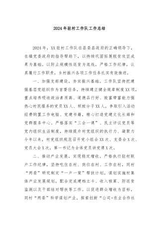 2024年驻村工作队工作总结