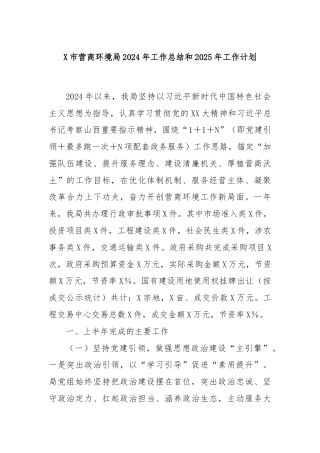 X市营商环境局2024年工作总结和2025年工作计划