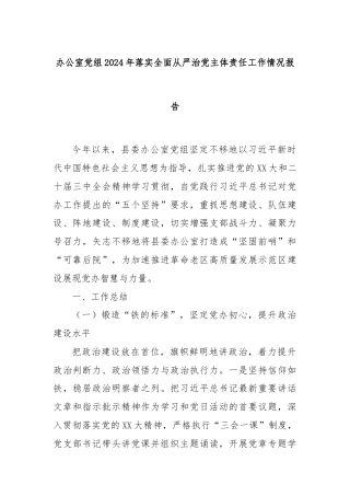 办公室党组2024年落实全面从严治党主体责任工作情况报告