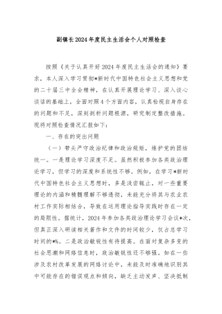 副镇长2024年度民主生活会个人对照检查