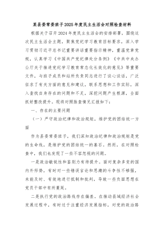 某县委常委班子2025年度民主生活会对照检查材料 (2)