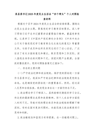 某县委书记2025年度民主生活会“四个带头”个人对照检查材料 (2)