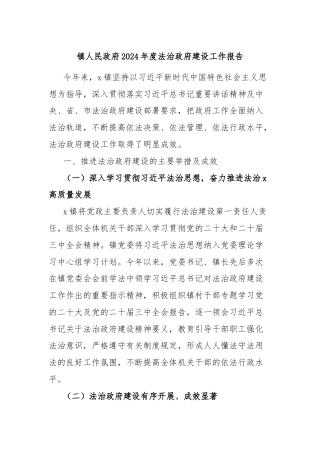 镇人民政府2024年度法治政府建设工作报告