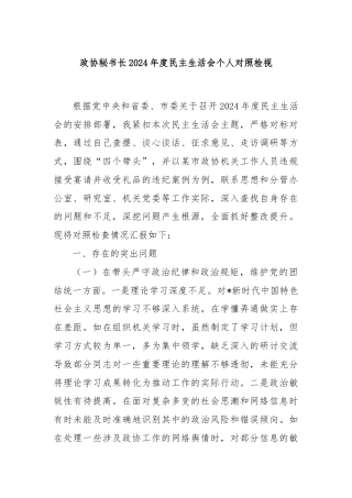 政协秘书长2024年度民主生活会个人对照检视