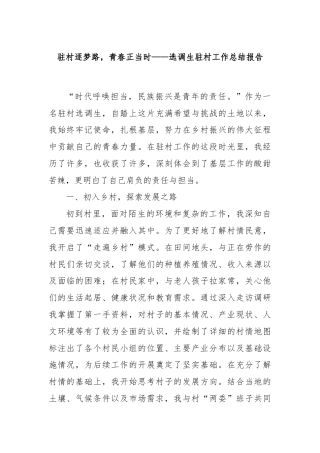 驻村逐梦路，青春正当时——选调生驻村工作总结报告