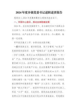 2024年度乡镇党委书记述职述责报告