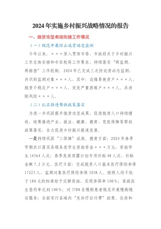 2024年实施乡村振兴战略情况的报告