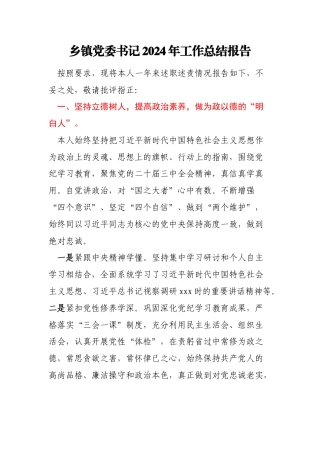 乡镇党委书记2024年工作总结报告